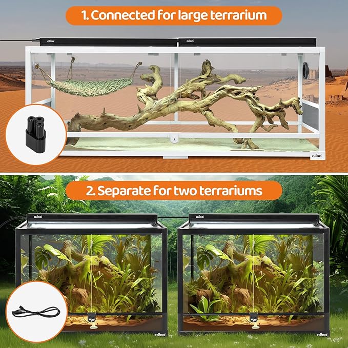 Oiibo UVB Reptile Light, 2PCS HO T5 10.0 UVB Reptile Light Fixture Kit, Connectable UVB Reptile Light for Large Terrarium, 24W Bearded Dragon UVB Light T5 Lamp Bulb