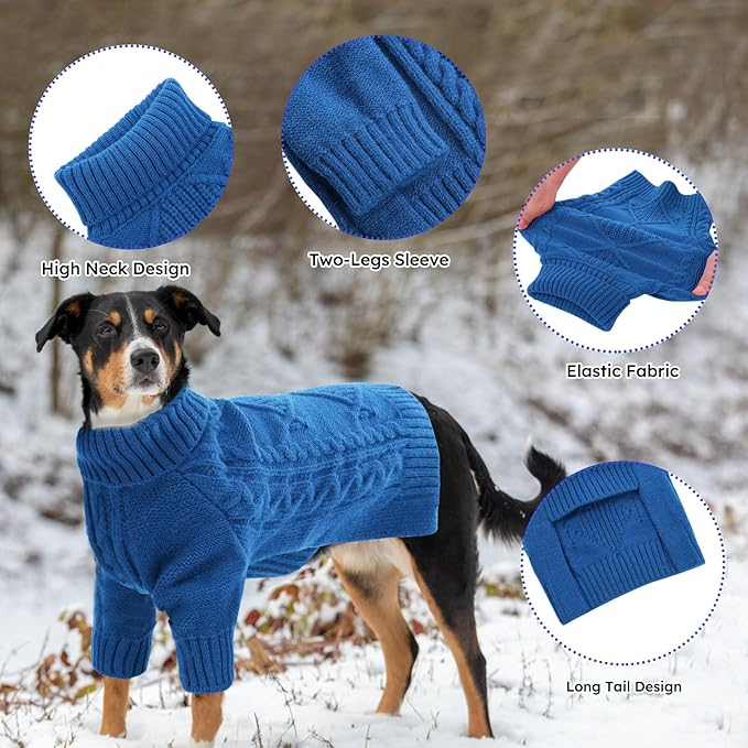 ASENKU Knitted Dog Sweater, Pullover Big Thermal Dog Winter Sweater, Turtleneck Doggy Sweaters for Large Medium Dogs Boy Girl,Warm Pet Sweatshirt for Boston Terrier,French Bulldog,L