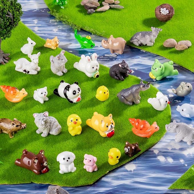 30 Styles Mini Resin Animals 30pcs Variety Tiny Animals Figures Miniature Little Small Figurines Bulk for Micro Fairy Garden Landscape Accessories Hide Decor Aquarium