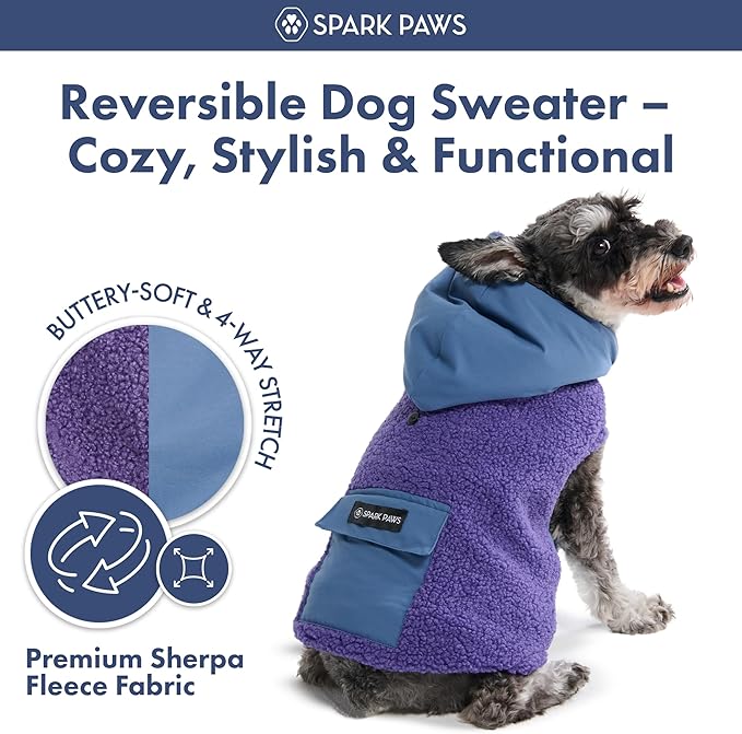 Spark Paws Reversible Dog Sweater, Sherpa Jacket Vest with Warm Fleece Lining, Warm Coat for Winter, Suitable for Small Medium, Large, XL XXL Dogs - Purple and Navy Blue - 4XL