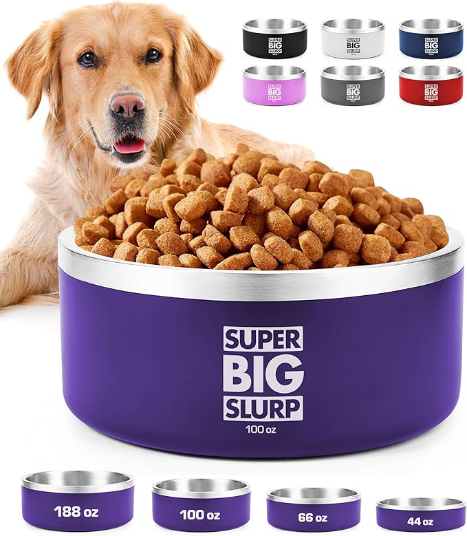 Tuff Pupper 100 oz Heavy Duty Insulated Stainless Steel Dog Bowl for Large Dogs, Non-Slip Base, Dishwasher Safe