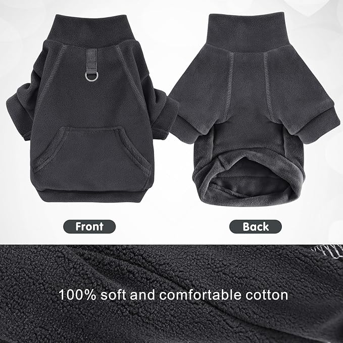 Idepet Fleece Dog Sweater, Winter Clothes Turtleneck Sweatshirt with Stretchy Small Cat Coat, Leash Ring, Pocket (Black, XXL)
