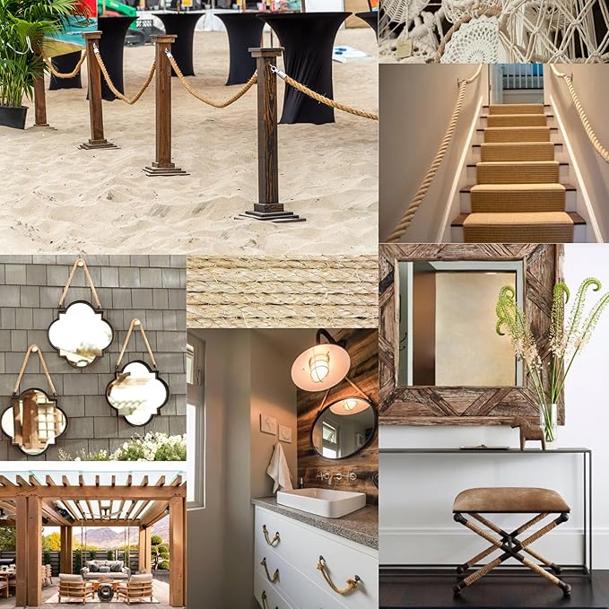 Premium Brazilian Sisal Rope, Natural Fiber 100% Sisal, Ultra Durable, Chemical-Free, Ideal for DIY, Cats, Scratching Post Replacement, Home Decor, Garden, Crafting (1/4” 50 ft / 6mm 15m)