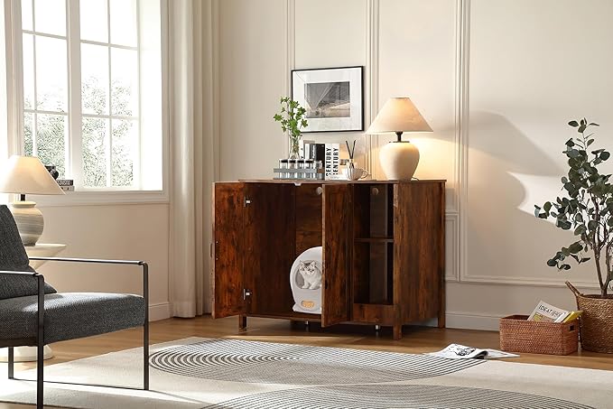 Cat Litter Robot Enclosure,for Placing Litter Robot 3/4,Power Outlet and Dog-Proof Shelf for Litter Robot Cabinet,Litter Collector for Automatic Litter Box Enclosure,Rustic Brown