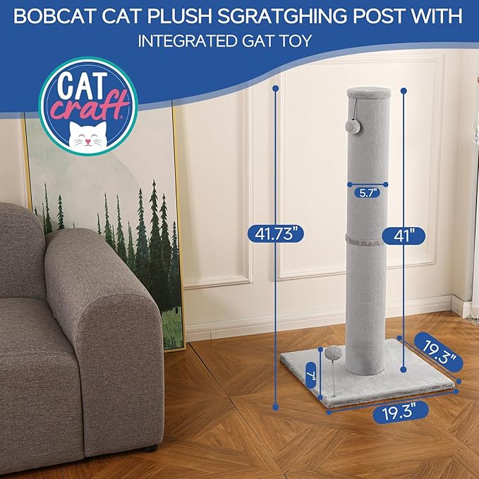 Cat Scratching Post Carpet Scratching Post 40" for Indoor Cats, Tall Cat Scratch Post, Carpet Cats Scratcher with Replaceable Toys, Sturdy Base, Large, White Gray