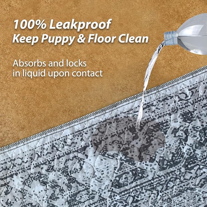 nunubaby Washable Pee Pads for Dogs, Stylish, Non-Slip and Leak-Proof Pee Pads. Reusable Potty Pads for Dogs for Crates and Floors.(Gray/Geo, 24" x48")