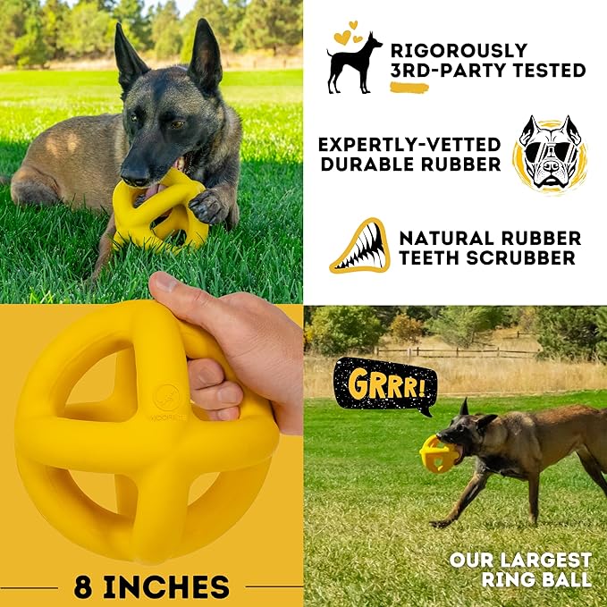 Indestructible Giant XL Dog Ball - Lifetime Replacement - Durable Toy for Aggressive Chewers - Safe, Non-Toxic Natural Rubber - Chew, Tug & Fetch - Tough, Heavy Duty - Large Breed, Massive 8”