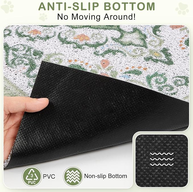 Unicorn Catcher Cat Litter Mat 33" x 22" Non-Slip Litter Box Mat Washable Litter Catcher Mat for Litter Box Indoor Food Mat Supplies Essentials, DarkSeaGreen