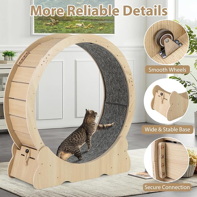 PETSITE 40 Inch Cat Exercise Wheel for Indoor Cats, Low Noise Cat Treadmill with Locking Mechanism, Carpeted Runway, and Teasing Toy