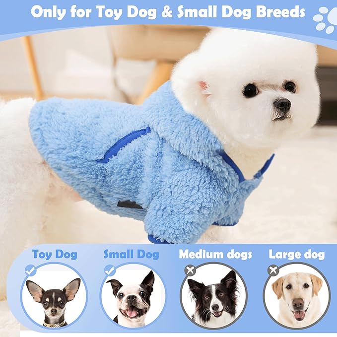 Small Dog Sweater Fleece Dog Hoodie Small Dogs Girl Boy Winter Warm Puppy Clothes Chihuahua Teacup Yorkie Soft Stretchy Tiny Outfits Cat Sweater Pet Clothing, Blue, XXS