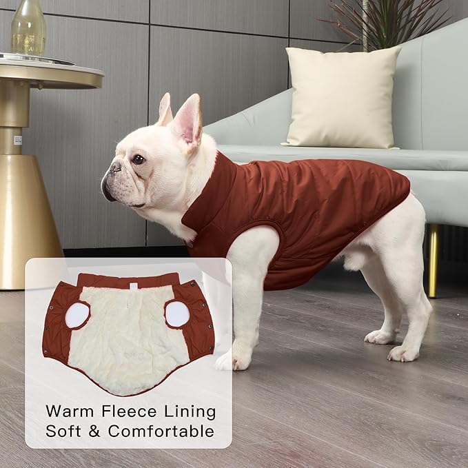 2 Layers Fleece Lined Warm Dog Jacket for Winter Cold Weather,Soft Windproof Large Dog Coat,Brown XXXL