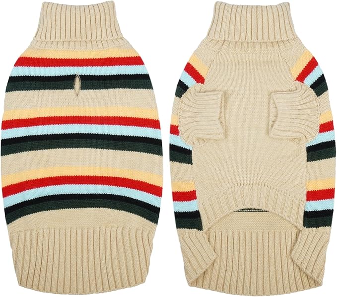 Kuoser Dog Sweater XL, Dog Sweaters for Medium Dogs Boy Girl, Turtleneck Doggie Striped Knitwear for Christmas, Winter Dog Clothes Pet Apparel for Labrador Beagle, Apricot XL