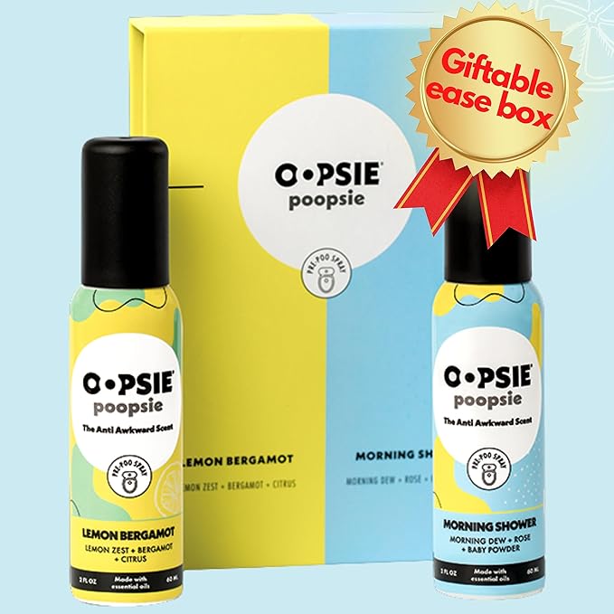 Pre GO toilet spray, discreet & portable original Pre-poo spray to use on the go. Assorted scents Lemon/Morning Shower Fresh Toilet Odor Eliminator 2oz bottle Gift Set 2 pack