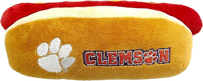 NCAA Clemson Tigers HOT Dog Plush Dog & CAT Squeak Toy- Cutest HOT-Dog Snack Plush Toy for Dogs & Cats with Inner Squeaker & Beautiful Football/Basketball Team Name/Logo