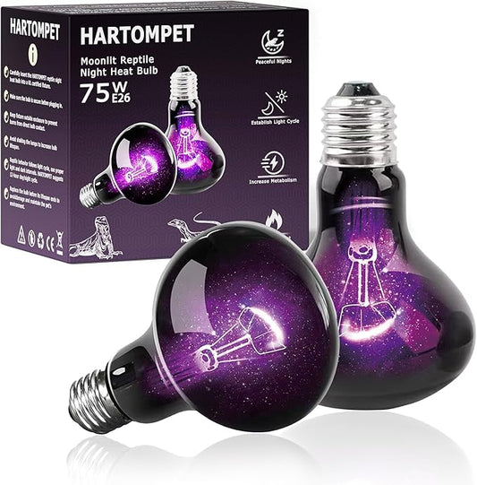 75W Reptile Night Light Bulb, UVA Heat Lamp - Simulate Natural Moonlight, Purple Basking Lamp for Bearded Dragon, Lizard, Snake, Chameleon, Turtle, and Amphibians, Ideal for Aquariums Tanks
