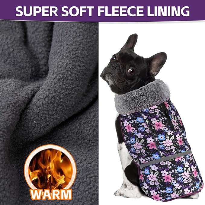 Doglay Dog Coat, Waterproof Dog Jacket Pet Winter Coat for Cold Weather with Thicken Furry Collar, Reflective Puppy Winter Jacket Warm Fleece Lining for Small Medium Large Pets