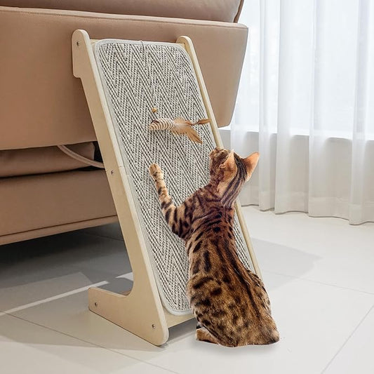 PETKARAY Cat Scratcher, Sisal Cat Scratching Ramp, L Shape Scratch Board for Indoor Kitty, 27" Wall Furniture Protector with Mouse Toy, Chevron