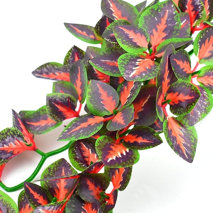 KATUMO Reptile Plants, 3 PCS Amphibian Hanging Plants with Suction Cup for Snake, Bearded Dragons, Lizards, Geckos, Toads, Hermit Crab Tank Pets Habitat Decorations