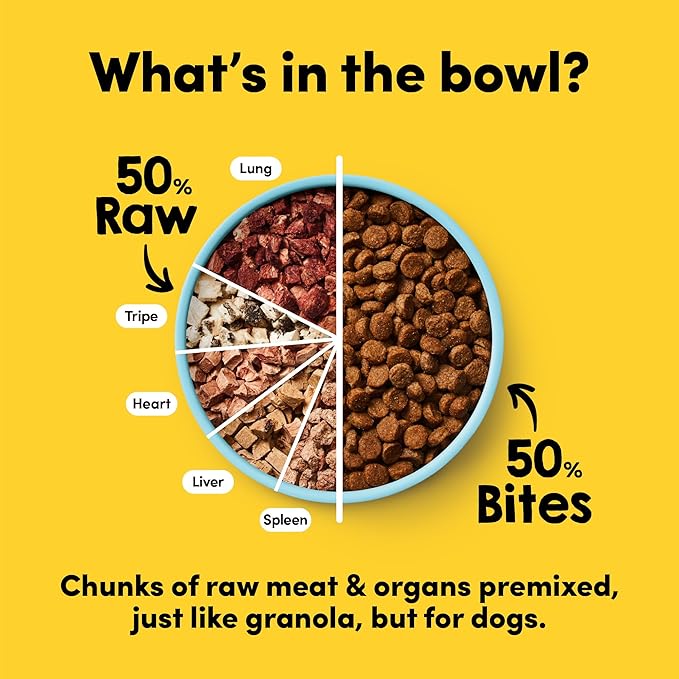 RawMix50 Premium Freeze-Dried Raw Grass-Fed Beef Recipe Dog Food, Protein Rich, Includes Kibble, Non-GMO, No Wheat or Corn, 12 oz