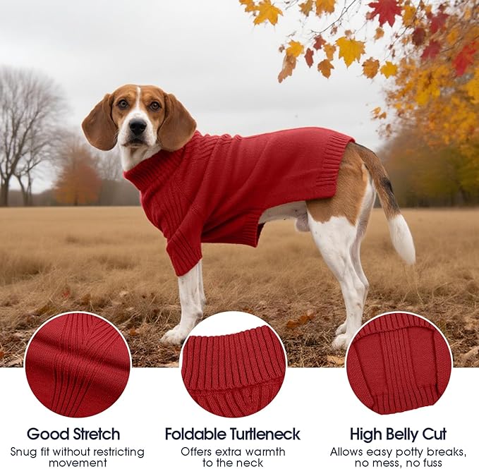 IECOii XXXL Dog Sweater,Warm Dog Sweaters for Extra Large Dogs Girl Boy,Stretchy & Cozy,Turtleneck Knitted Pullover for Pet Wear On Christmas,Easy On Doggy Sweatshirt for Labrador (Red,3XL)