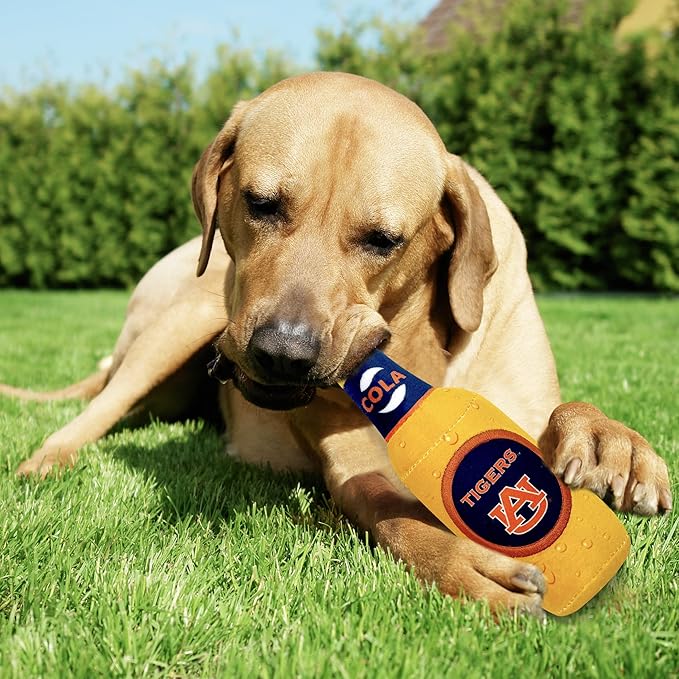 NCAA Auburn Tigers Beer Bottle Plush Dog & CAT Squeak Toy- Cutest Stadium SODA Bottle Snack Plush Toy for Dogs & Cats with Inner Squeaker & Beautiful Football/Basketball Team Name/Logo