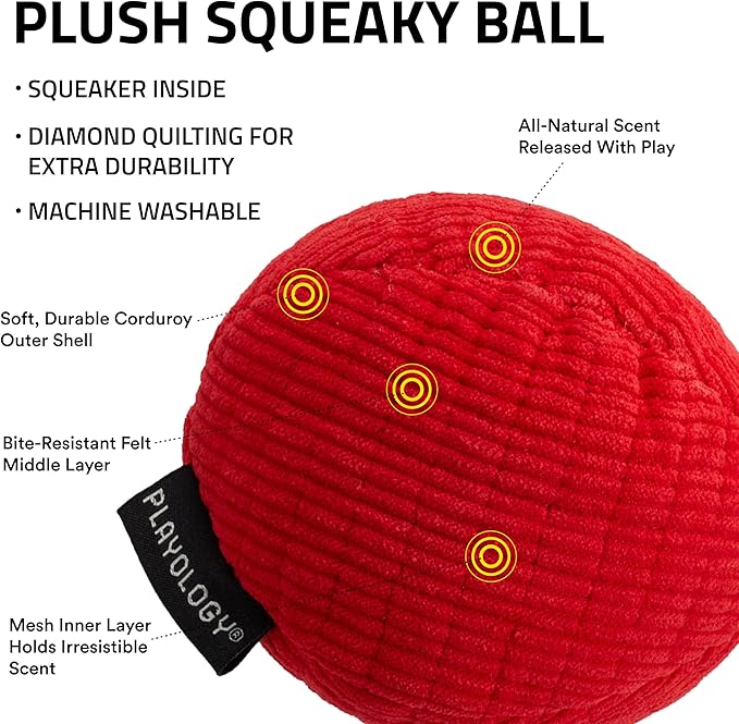 Playology Dog Toys | Squeaky Plush Toy Ball for Dogs | Medium Beef Scented Toy - Easy to Clean and Made from Non Toxic Materials