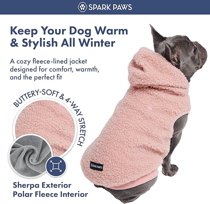 Spark Paws Teddy Dog Sweater, Sherpa Jacket Vest with Warm Fleece Lining, Winter Coat Suitable for Small Medium Large XL XXL Breeds - Pink - L