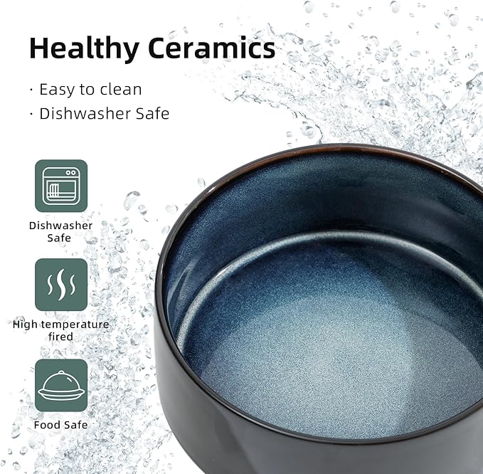 Ceramic Set of 2 Dog Bowls, Food and Water Bowls for Dogs, Puppy, 2pcs Dog Dishes, Pet Feeder(6inch, 2 x Starry Sky Bowls)