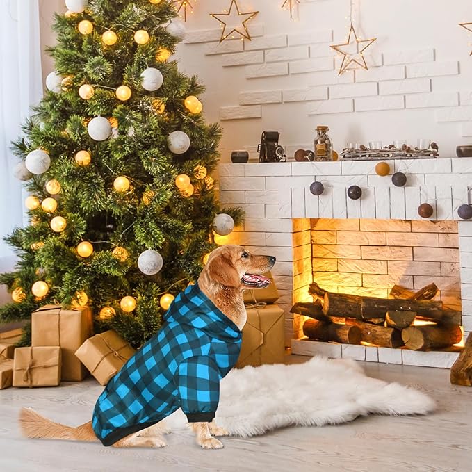 GreenJoy Plaid Dog Sweaters Hoodies Sweatshirts for Dogs Cats, Warm and Soft Cold Weater Coats for Christmas (Blue, XX-Large)