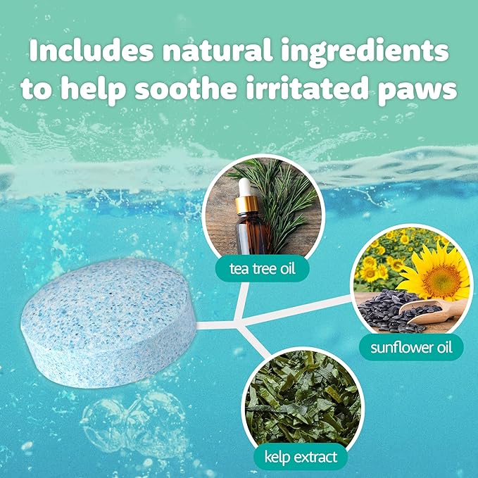 Evergreen Pet Supplies Dog Paw Soak Tablets - 100 Count, 4g Tea Tree Oil Fizz - Deep Clean & Soothe Itchy Paws - Dog Bath Tablets