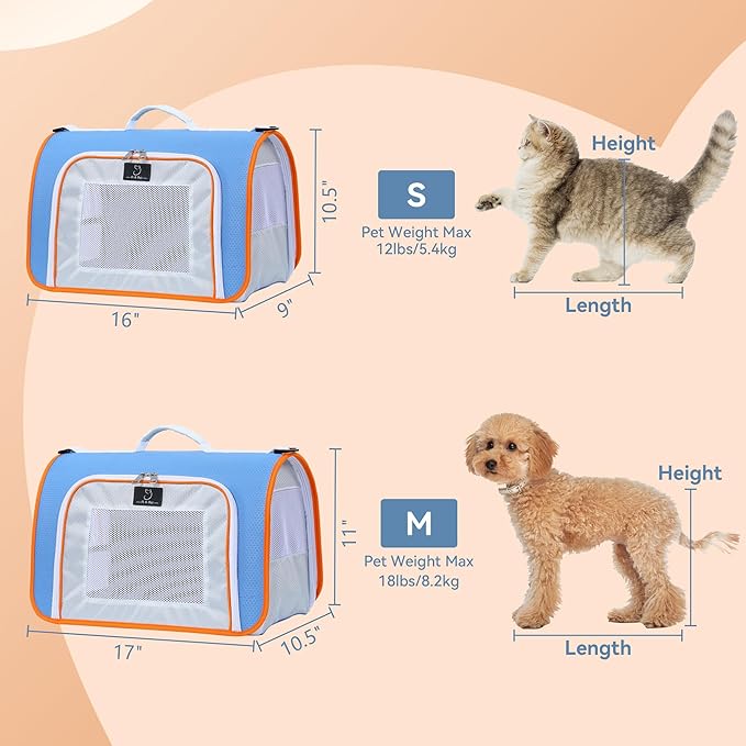 A4Pet Airline Approved Cat Carrier for Under 18 lbs, Soft-Sided Puppy Carrier Blue, 16.9 x 10.2 x 11, Medium