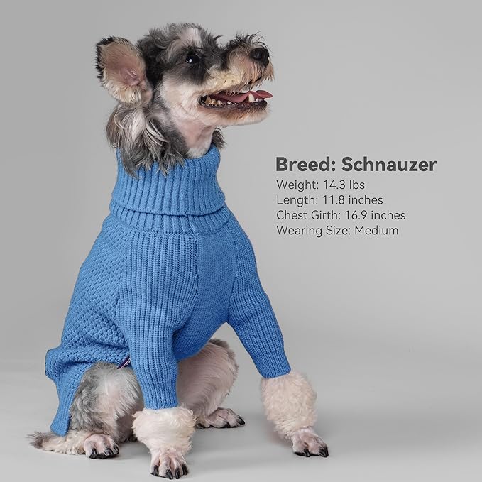 cyeollo Small Dog Sweater, Warm Turtleneck Sweaters for Small Dogs Boy, Knit Doggy Sweatshirt with Sleeves Fall Winter Pullover Cold Weather Dog Clothes for Indoor & Outdoor Wear, Blue S