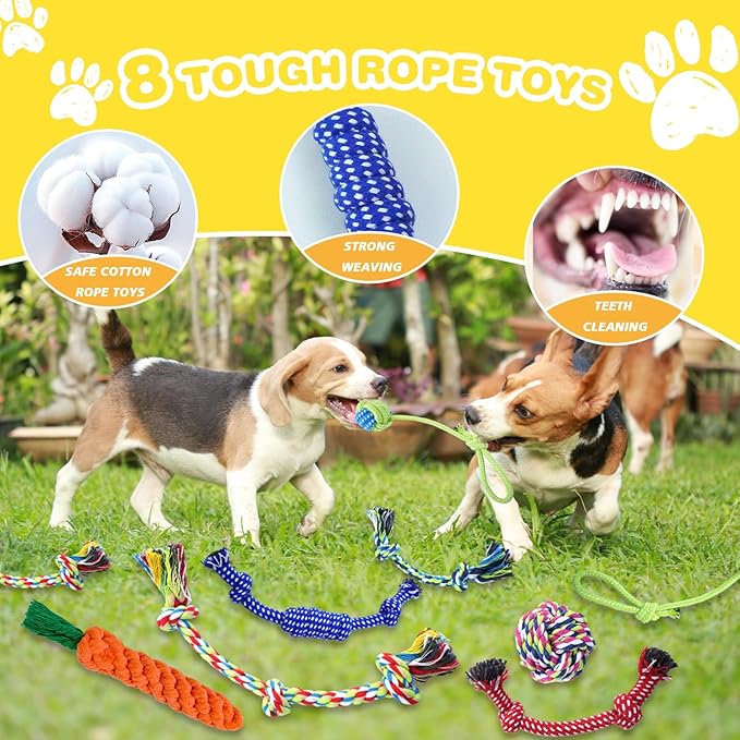 Puppy Chew Toys for Teething, Dog Toys 18 Pack Puppy Essentials Chew Toy Bundle with Squeaky Toys and Interactive Rope Toys for Small Dogs, Stuffed Plush Toys for Puppies to Keep Them Busy