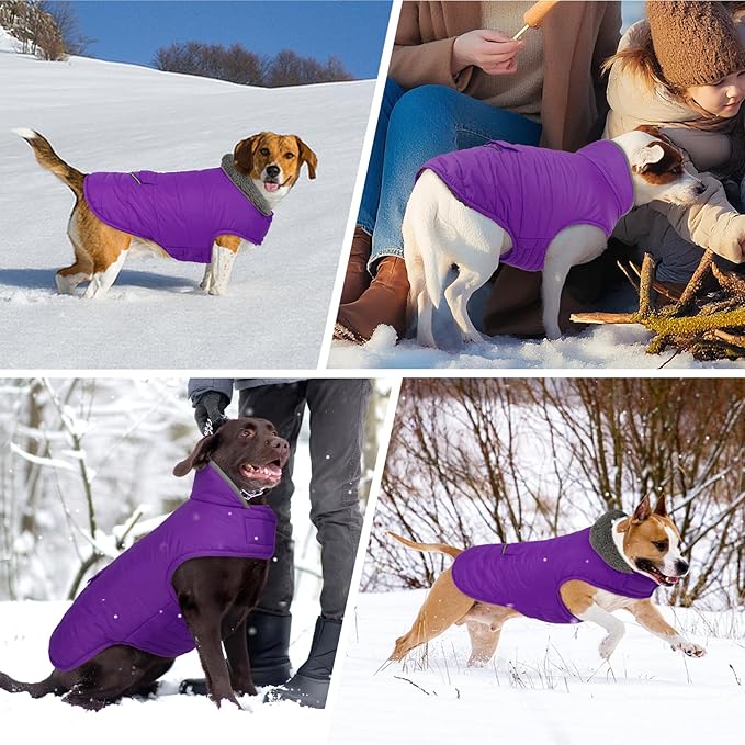 MIGOHI Warm Dog Snowsuit - Winter Dog Jacket, Reflective Windproof Fleece Vest with Leash Hole and Furry Collar
