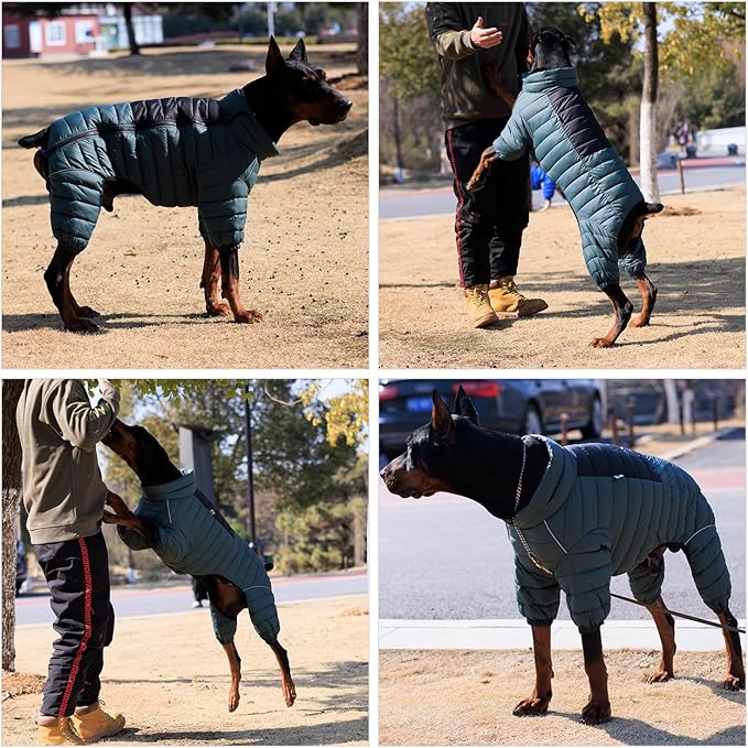 Lovelonglong Dog Coat Dog Warm Jacket, 4 Legs Covered Waterproof Windproof Reflective Warm Dog Vest, Zippered Adjustable Outdoor Dog Snow Jacket for Small Medium Large Dogs ArmyGreen XXXL
