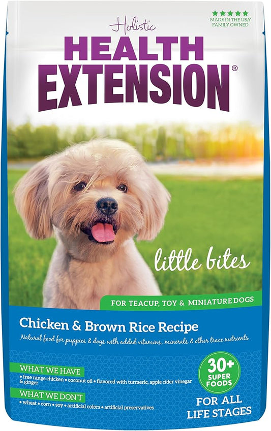 Health Extension Little Bites Dry Dog Food for Small Breeds, Chicken & Brown Rice Recipe, with Probiotics & Superfoods for Digestion & Coat Health, 18 lb Bag (Pack of 1)