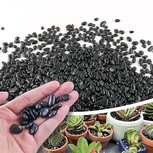 CJGQ 2.4lb 1/4" Small Pebbles Black for Plants,Potting,Succulents Aquarium Fish Tank Vases Decorative Garden Polished Gravel Rocks Stones