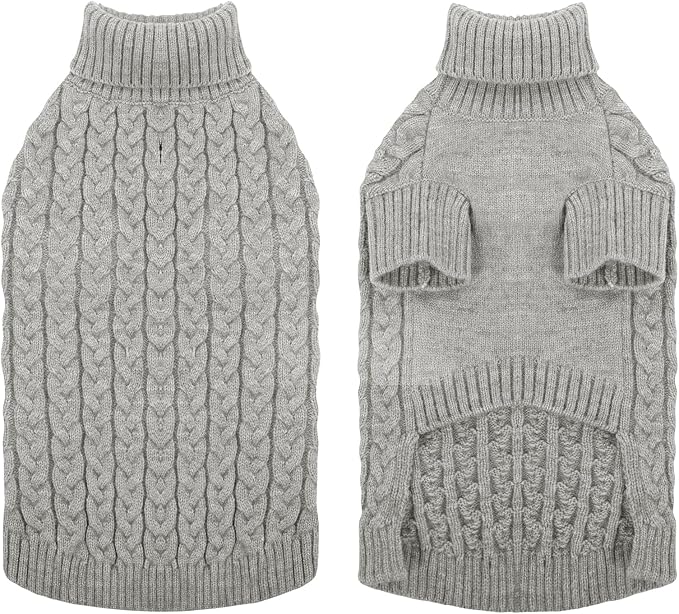 SAWMONG Dog Sweater, Dog Sweaters for Small Dogs Girls Boys, Pullover Turtleneck Knitted Doggy Sweatshirt, Cold Weather Pet Clothes（Grey, Small