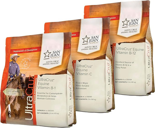 UltraCruz Equine Vitamins B-1 (2.5 lb), B-12 (4 lb) & C (4 lb) Horse Supplement Pellet Bundle