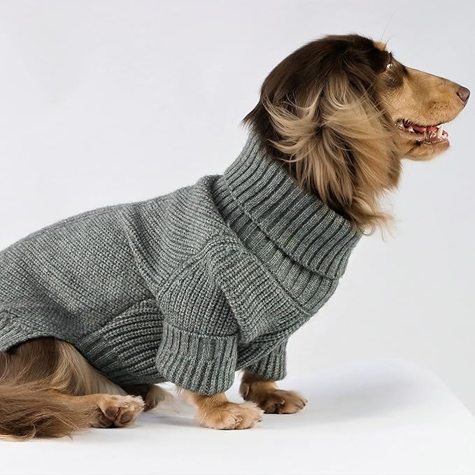 Fitwarm Dog Turtleneck Sweater, Thermal Knitted Pet Coat, Dog Winter Clothes for Small Dogs, Cat Apparel, Heather Grey, XSmall