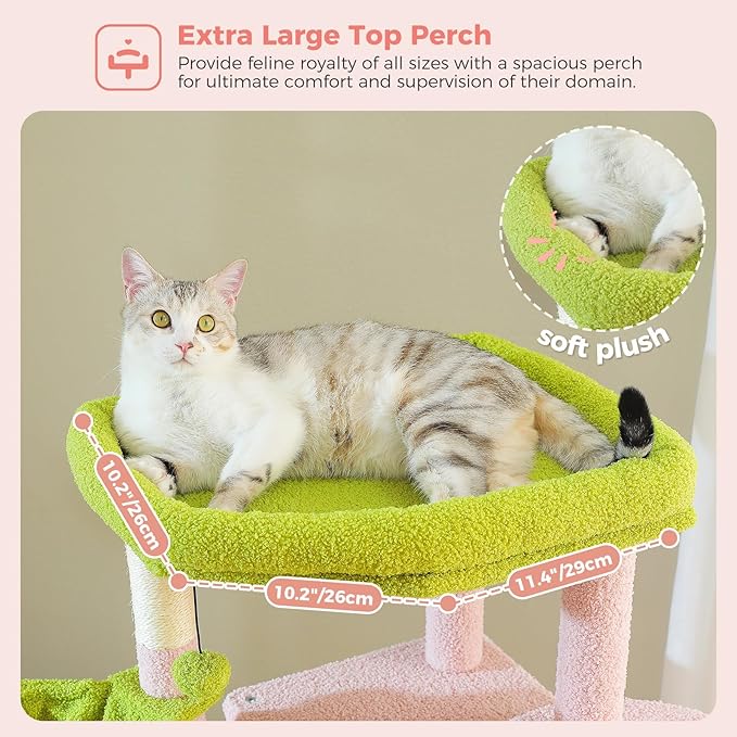 PAWZ Road Tall Cat Tower, 70 Inch Cat Tree with Hammock, 5 Scratching Posts, 2 Condos and a Large Top Perches for Large Cats-Pink