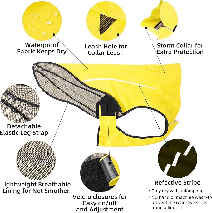 Mile High Life Dog Raincoat, Adjustable Waterproof Reflective Rain Jacket for Small Medium Large Dogs, Lightweight Breathable Pet Rain Coat with Leash Hole(Yellow,XXS Chest 16-19")