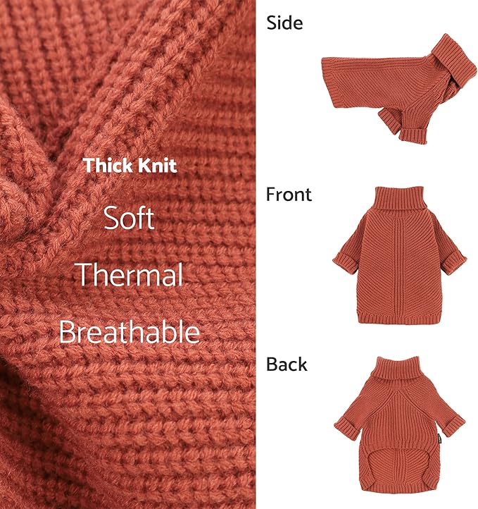 Fitwarm Thermal Knitted Dog Sweater Doggy Winter Coat Pet Clothes Doggie Turtleneck Jacket Puppy Outfits Cat Sweatshirt Red X-Large