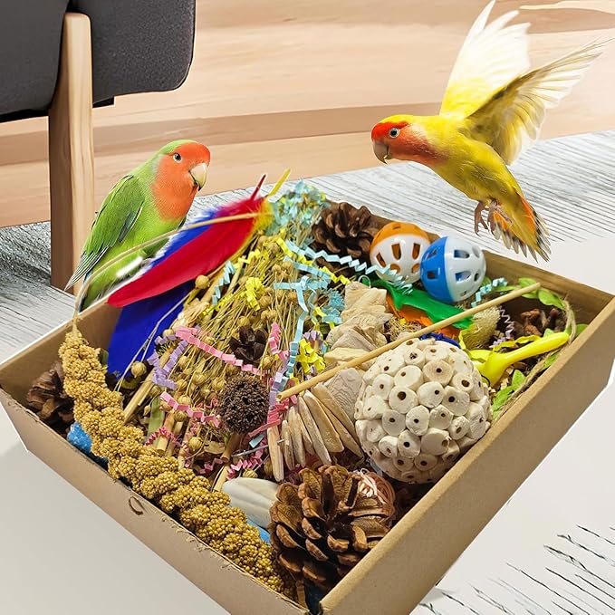 Natural Bird Foraging Toys, Interactive Chew Toys, Perfect for Parakeets, Cockatiels, Conures, Sun Conures and Other Small to Medium Bird Shred Toys