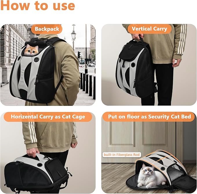 Security Privacy Cat Carrier Backpack Kitten Carry Bag Chihuahua Puppy Weekend Travel Backpack Small Cat Overnight Carrier for Hamster/Cats/Rabbit Comfortable Travel Backpack for Small Pet