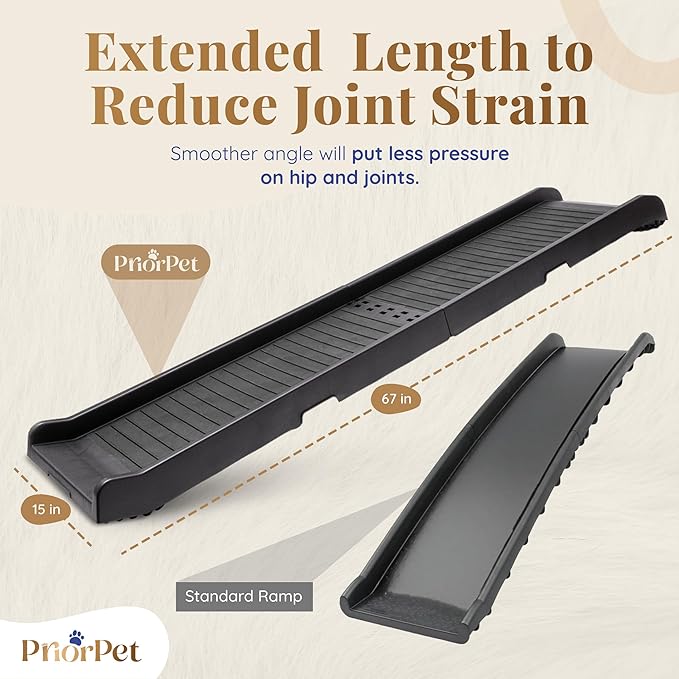 Dog Ramp for Car - 68,5" Long & 15" Wide - Rubber Anti-Slip Dog ramps for Large Dogs - Stable Dog Car Ramp 300 Pounds Capacity - Foldable Pet Ramp for Truck - Portable Folding Dog Ramp - Dark Gray