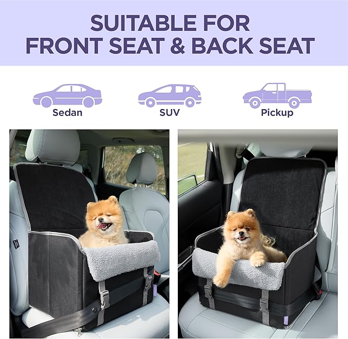 Lesure Dog Car Seat for Small Dogs, Foldable Pet Car Seat with Clip-On Safety Leash, Waterproof Puppy Booster Seat for Small Pets Under 25lbs, Portable Doggie Carseat Travel Carrier Bed, Black
