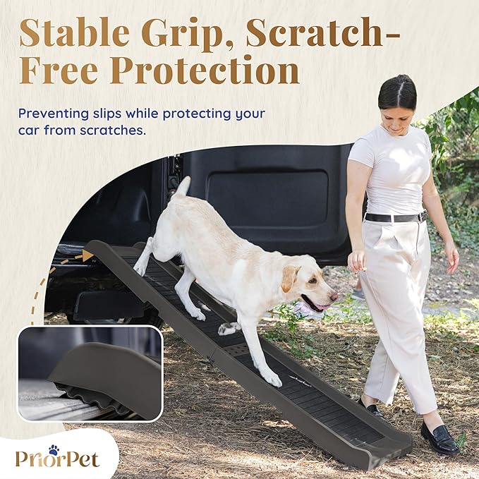 Dog Ramp for Car - 68,5" Long & 15" Wide - Rubber Anti-Slip Dog ramps for Large Dogs - Stable Dog Car Ramp 300 Pounds Capacity - Foldable Pet Ramp for Truck - Portable Folding Dog Ramp - Dark Gray