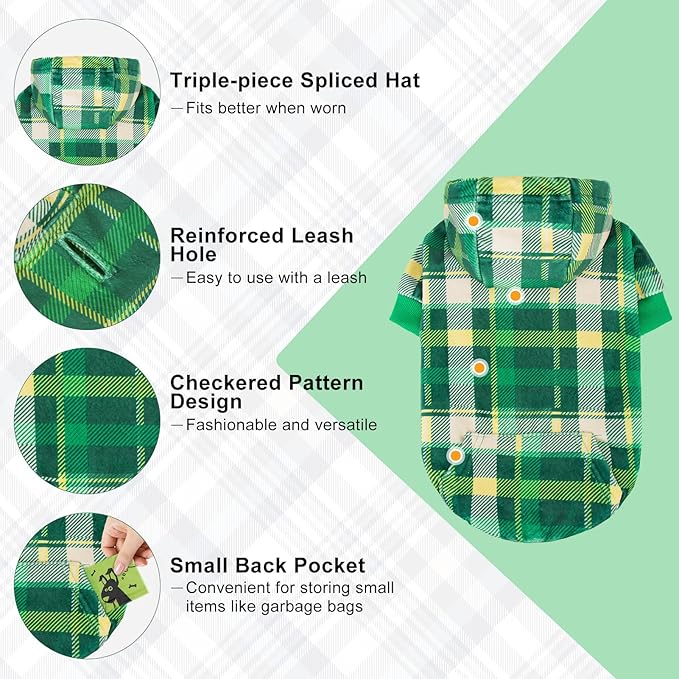 BEAUTYZOO Dog Hoodie Sweaters for Small Medium Large Size Dogs Girls Boys- Premium Quality, Ultra Soft, Superior Comfort Fit, Fleece Lined Hooded Sweatshirt- Cold Weather Pet Clothes Winter Coat,Plaid