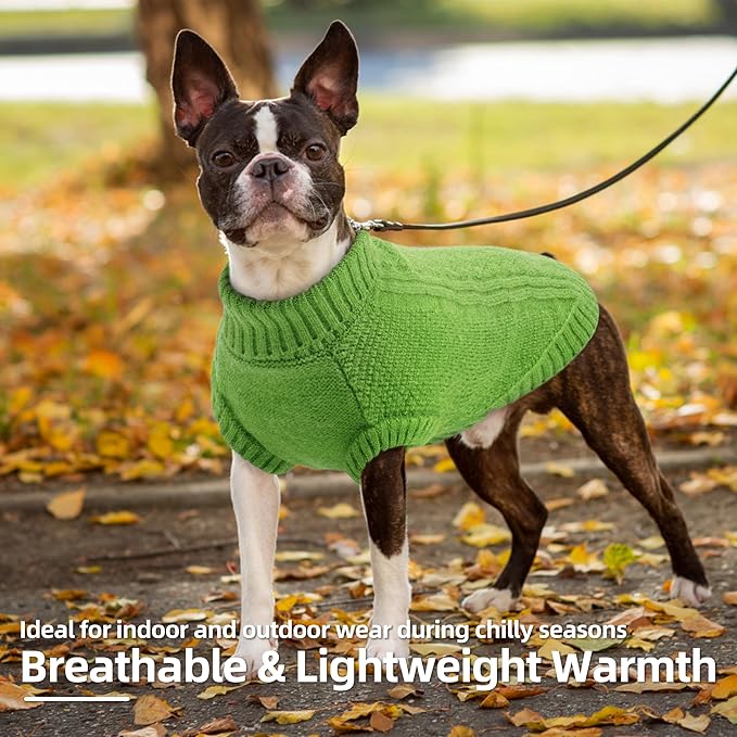 PUMYPOREITY XL Dog Winter Sweater, Soft Stretchy Knit with Ribbed Back Design, Warm Pullover with High Neck, Thick Knitwear Clothes, Dog Winter Apparel Indoor & Outdoor Wear, Green, XL